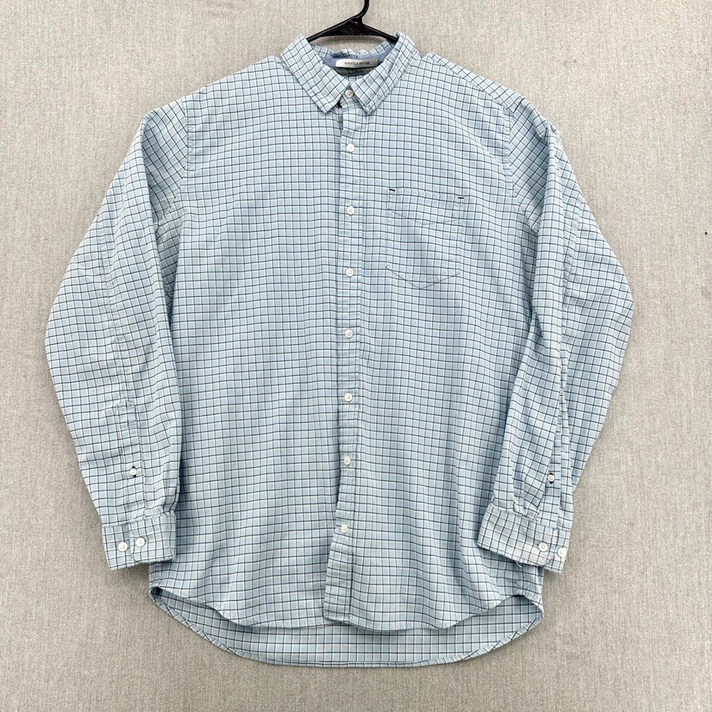 L.L. Bean Button Up Mens Large Tall Blue Coolmax Slightly Fitted Plaid Shirt